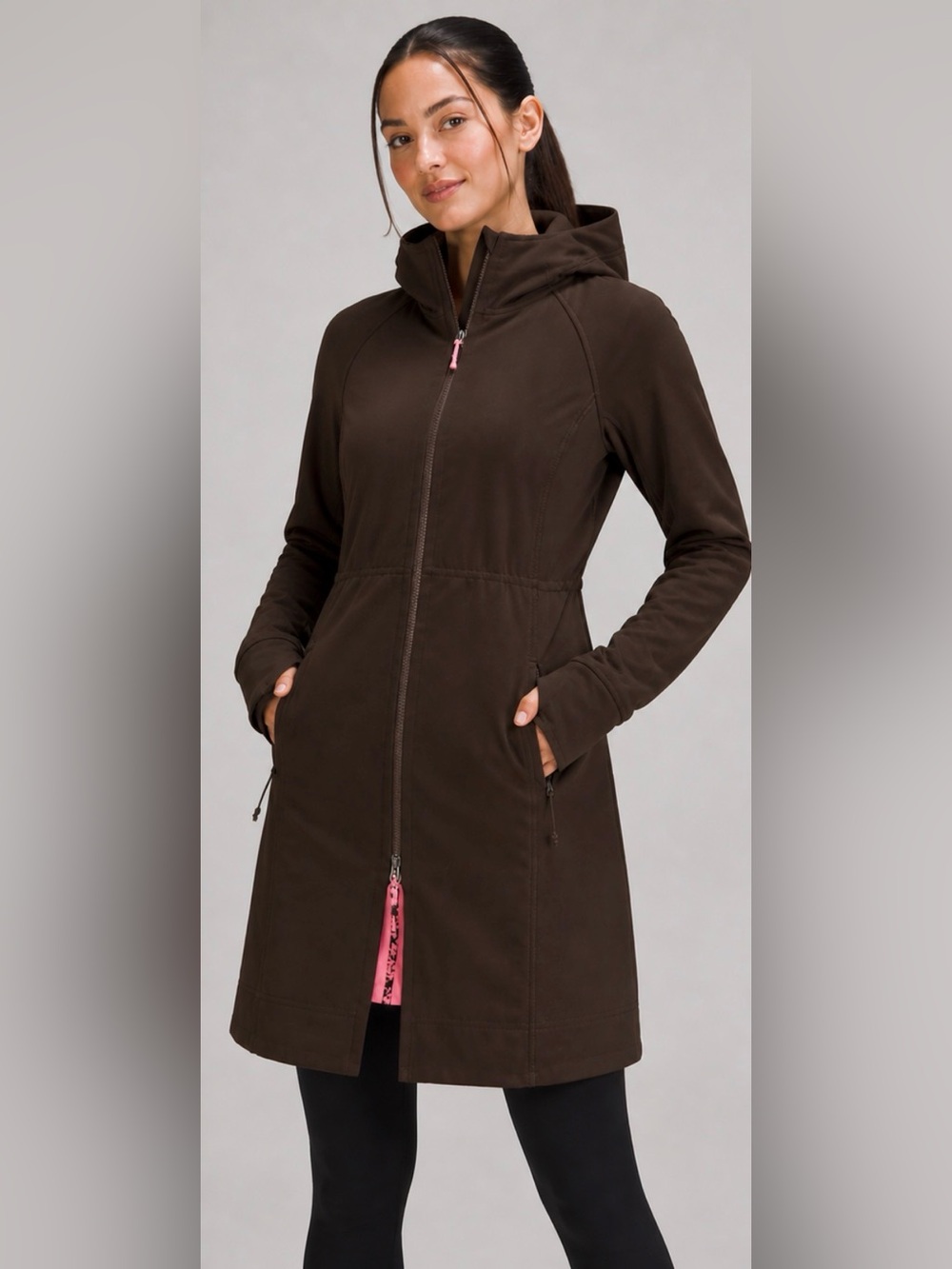 Lululemon Fleece Lined Hooded Jacket Long Brown Pink Lining Size 6 NWOT - Picture 5 of 16